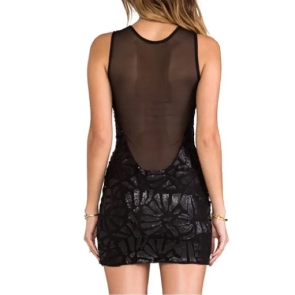 Sky Fedia Black Sequin Mesh Mini dress